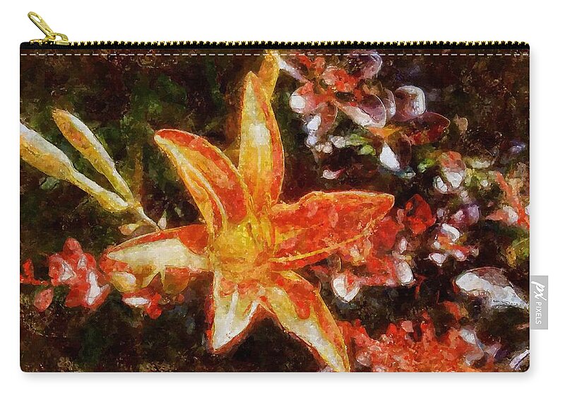 Flower Carry-all Pouch featuring the mixed media Orange Daylily in Summer by Christopher Reed