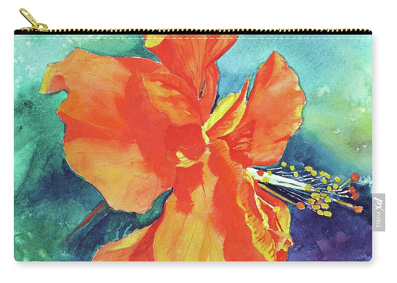 Hibiscus Zip Pouch featuring the painting Orange Hibiscus by Karen Mattson