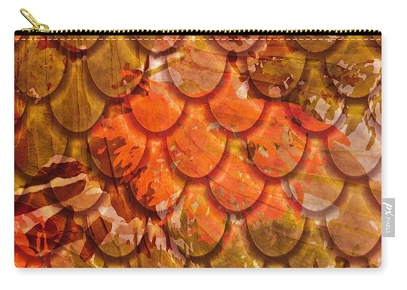 Abstract Zip Pouch featuring the digital art Orange Metal Scales by Bonnie Bruno