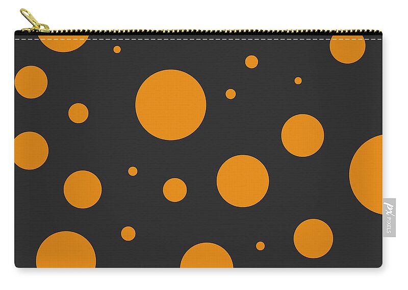 Polka Zip Pouch featuring the digital art Orange Polka Dot Pattern on Black by Jason Fink
