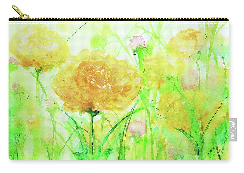 Ranunculus Zip Pouch featuring the painting Orange Ranunculus by Ashleigh Dyan Bayer