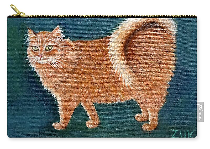 American Ringtail Cat Zip Pouch featuring the painting Orange Ringtail Cat by Karen Zuk Rosenblatt