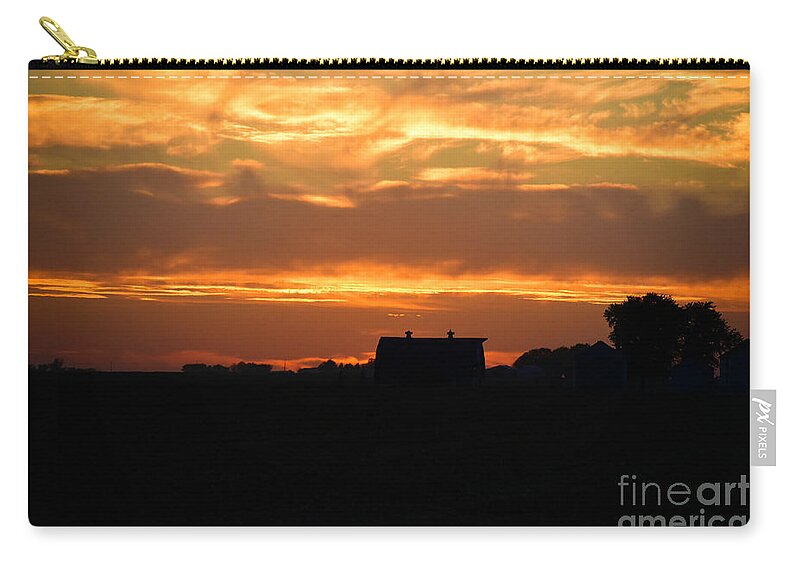 Orange Sherbet Sunset With Barn Zip Pouch featuring the photograph Orange Sherbet Sunset With Barn by Kathy M Krause