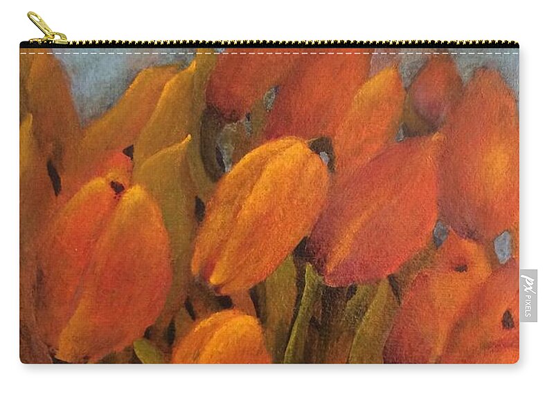 Room Zip Pouch featuring the painting Orange tulips by Milly Tseng