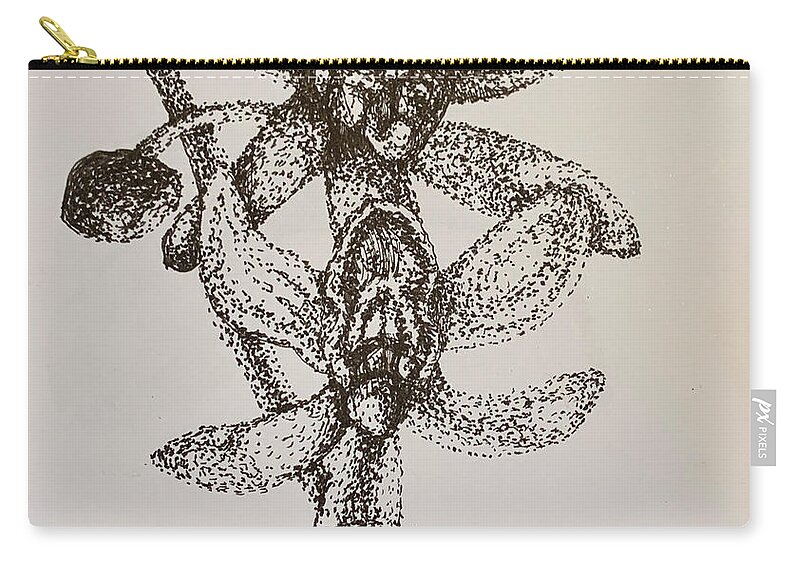 Points Zip Pouch featuring the drawing Orchid by Franci Hepburn