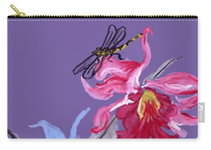 Flower Zip Pouch featuring the painting Oriental Flower Series Purple by Vallee Johnson