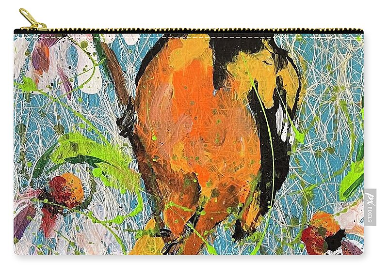 Birds Zip Pouch featuring the painting Oriole by Elaine Elliott