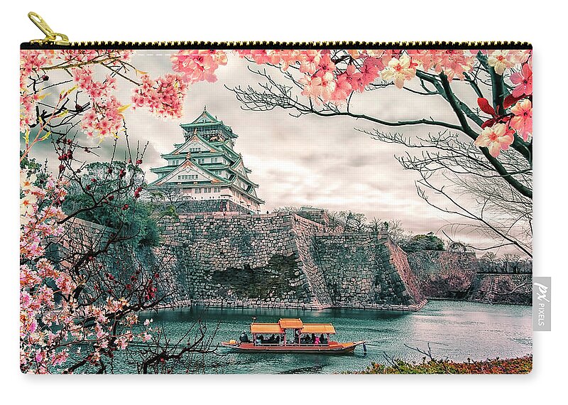 Ancient Zip Pouch featuring the photograph Osaka Castle in Spring by Manjik Pictures