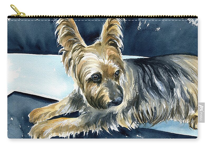 Dog Zip Pouch featuring the painting Oscar Australian Silky Terrier by Dora Hathazi Mendes