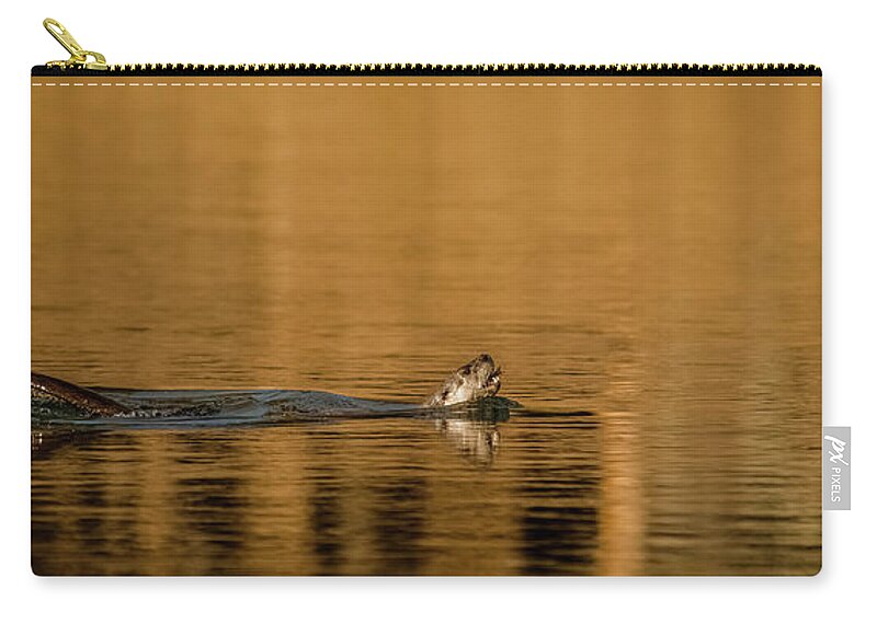 River Otter Zip Pouch featuring the photograph Otter Catch by Yeates Photography