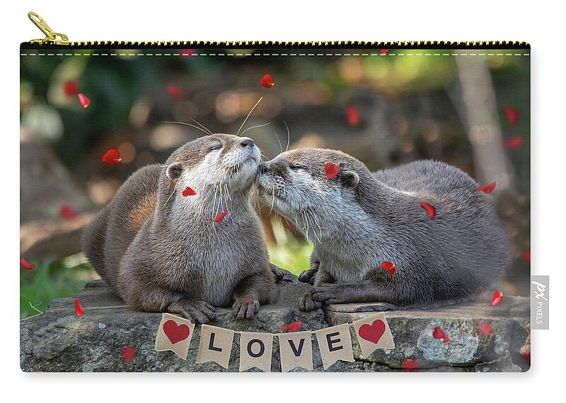 Otters Zip Pouch featuring the photograph Otter Love valentine special by Gareth Parkes