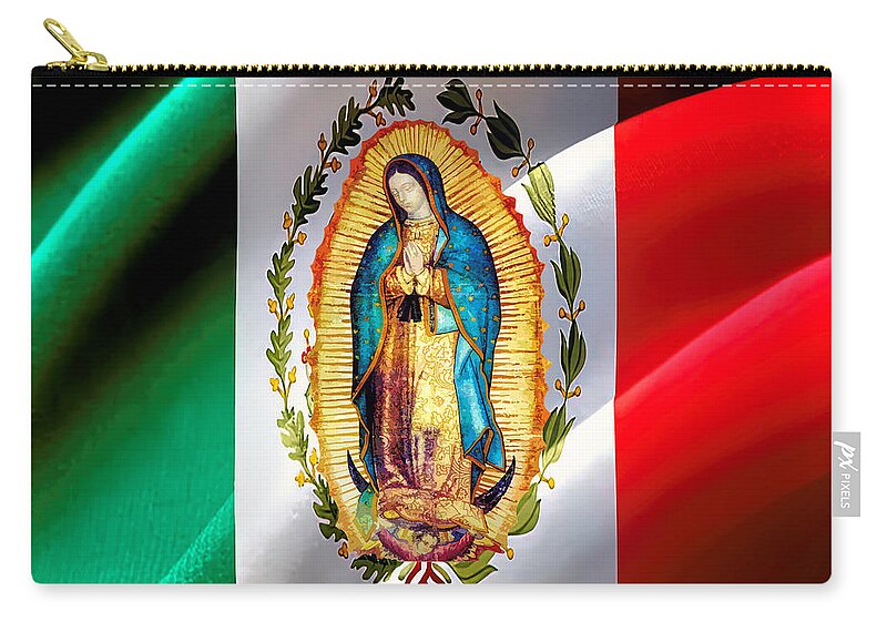 Mexico Zip Pouch featuring the mixed media Our Lady Virgin Mary of Guadalupe Mexico by Guadalupe
