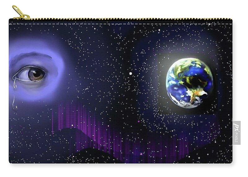 Eye Zip Pouch featuring the digital art Our pain and suffering is being felt by Carmen Cordova