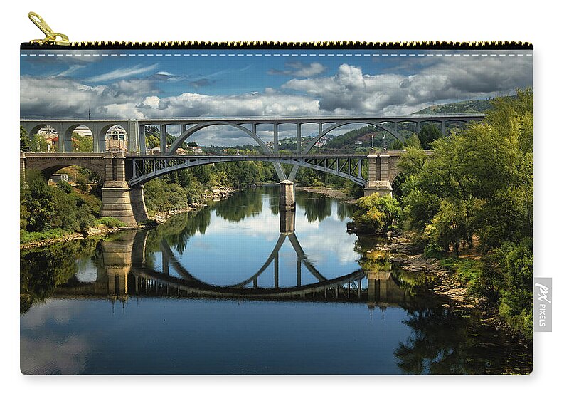 Ourense Zip Pouch featuring the photograph Ourense Camino Rio Minho Bridge by Micah Offman
