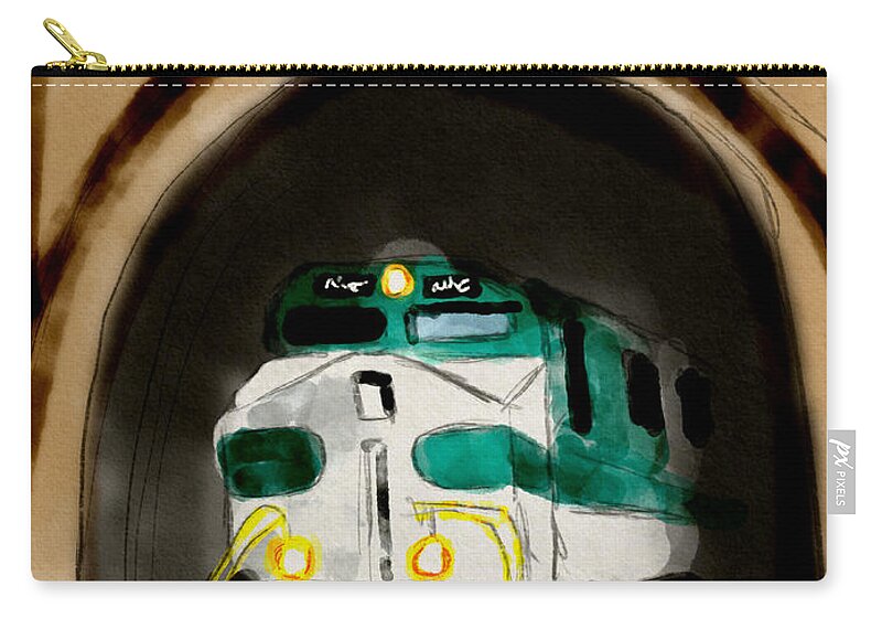 Train Zip Pouch featuring the digital art Out Of The Tunnel by Michael Kallstrom