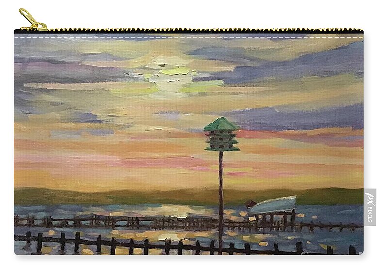 Sunset Zip Pouch featuring the painting Outer Banks Sunset by Anne Marie Brown