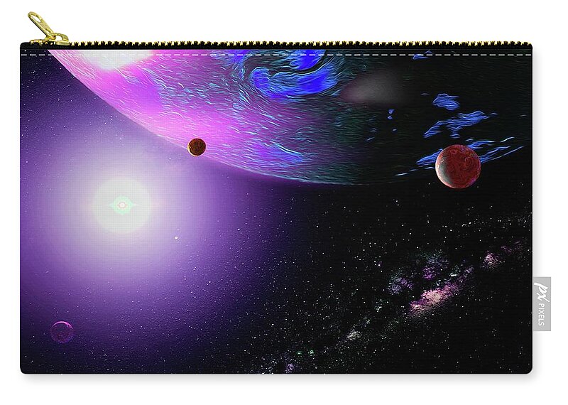  Zip Pouch featuring the digital art Outer Space Giant Planet and Moons by Don White Artdreamer