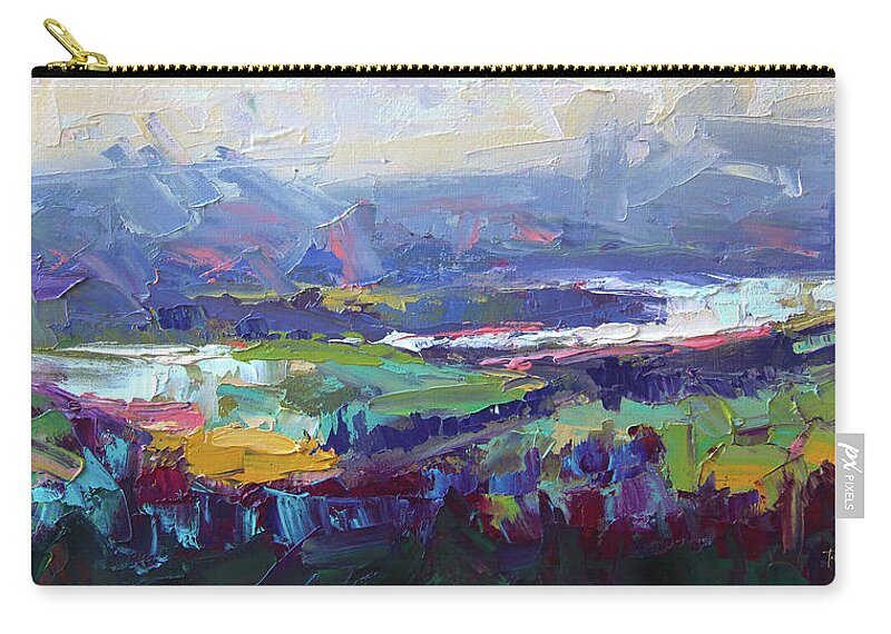 Abstract Zip Pouch featuring the painting Overlook abstract landscape by Talya Johnson