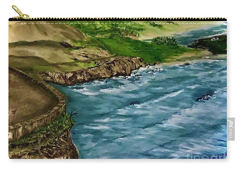 Overview Of Hurricane Point Road To Big Sur Zip Pouch featuring the painting Overview of Hurricane Point by Michael Silbaugh