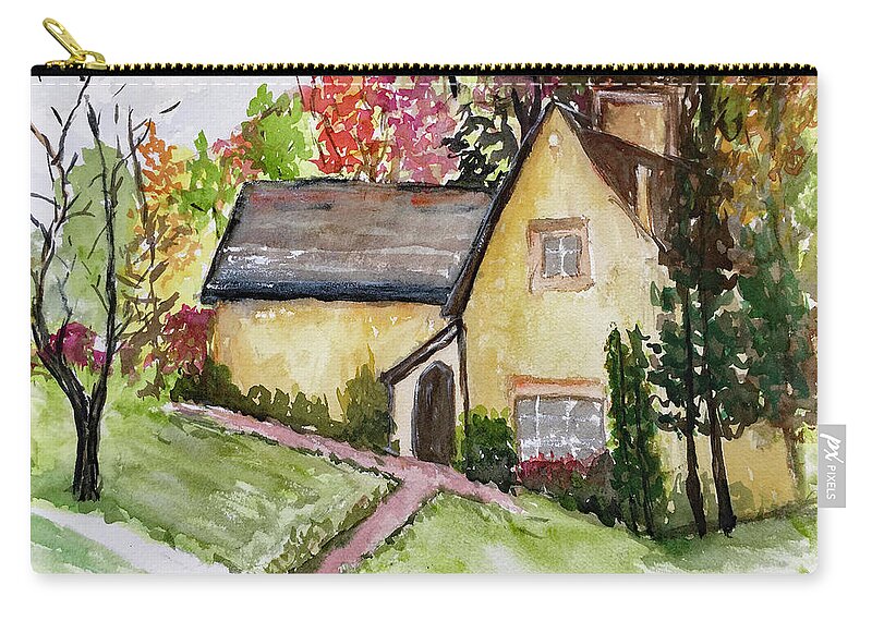 Cotswold Painting Zip Pouch featuring the painting Owlpen Manor The Cotswolds by Roxy Rich