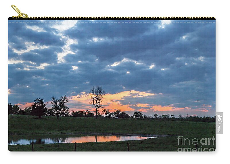 Ozarks Zip Pouch featuring the photograph Ozarks Country Pond Reflection Sunset by Jennifer White