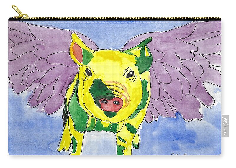 Pig Zip Pouch featuring the painting Ozzy the PIgasus by Ali Baucom