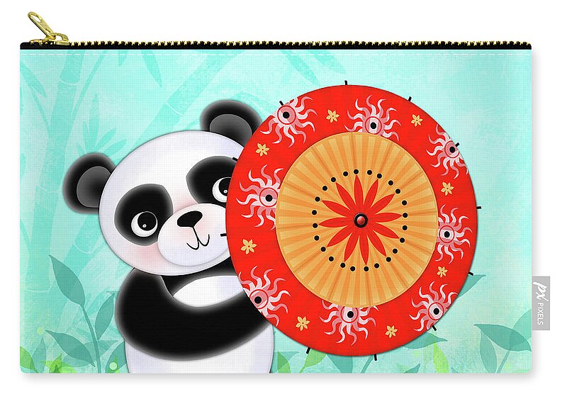Letter P Zip Pouch featuring the digital art P is for Panda and Parasol by Valerie Drake Lesiak