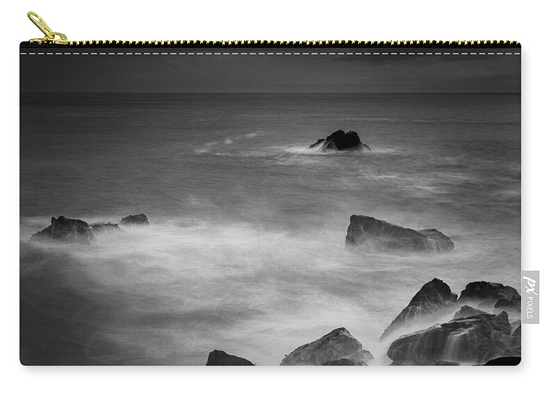 Long Exposure Zip Pouch featuring the photograph Pacific Ocean ambience in black and white by Alessandra RC