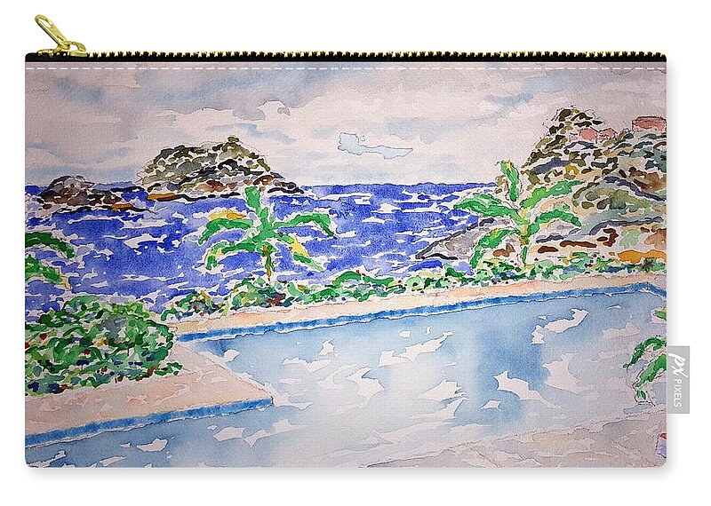 Watercolor Zip Pouch featuring the painting Pacific Pool by John Klobucher