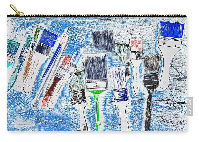 Paintbrushes Zip Pouch featuring the mixed media Paintbrush Abstract by Kae Cheatham