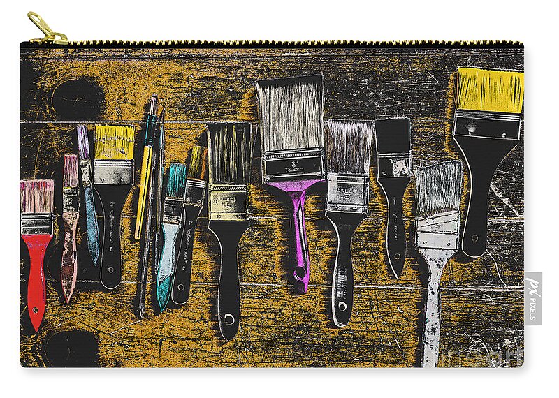 Paintbrushes Zip Pouch featuring the mixed media Paintbrushes #2 by Kae Cheatham