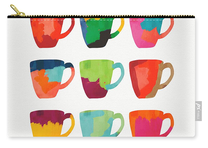 Mugs Zip Pouch featuring the mixed media Painted Mugs- Art by Linda Woods by Linda Woods