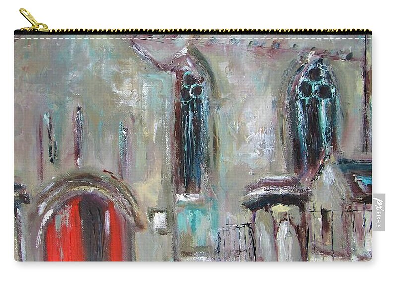 Church Paintings Zip Pouch featuring the painting Painting Of St Nicholas Church by Mary Cahalan Lee - aka PIXI