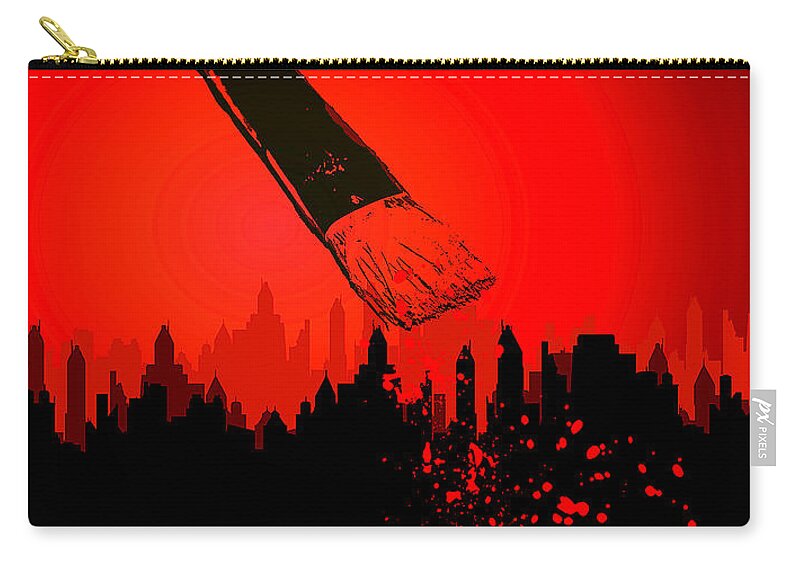 City Skyline Zip Pouch featuring the mixed media Painting the Town Red by Shelli Fitzpatrick