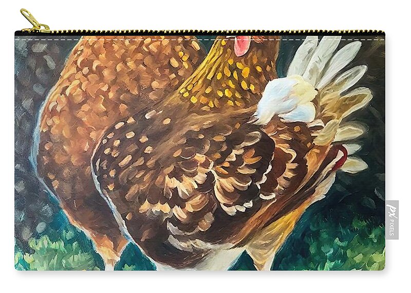Animal Zip Pouch featuring the painting Painting Two Hens In The Forest animal nature wat by N Akkash