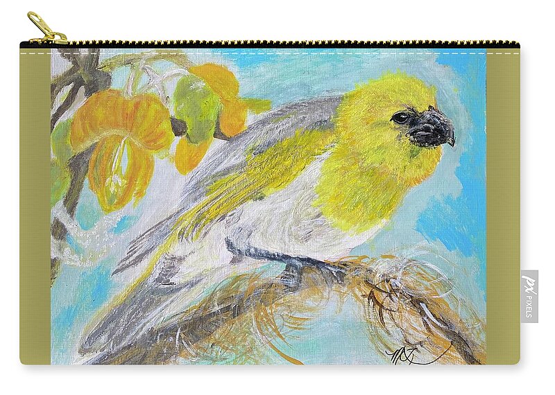 Palila Zip Pouch featuring the painting Palila in the Mamane Tree by Melody Fowler