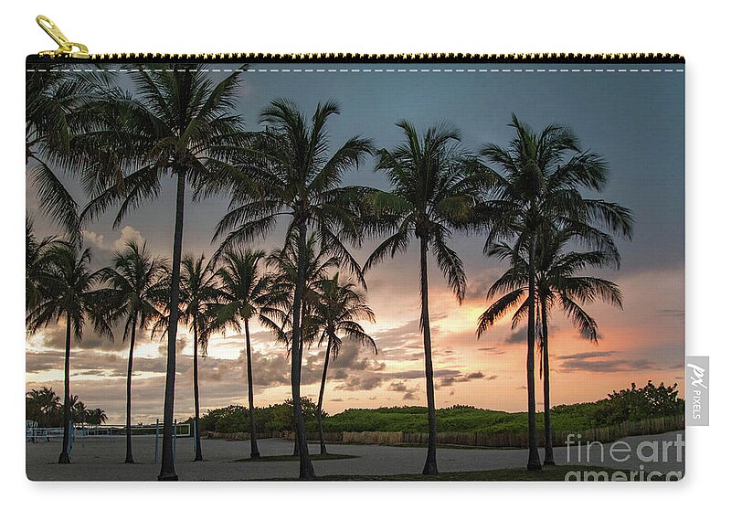 Sunset Zip Pouch featuring the photograph Palm Tree Sunset, South Beach, Miami, Florida by Beachtown Views