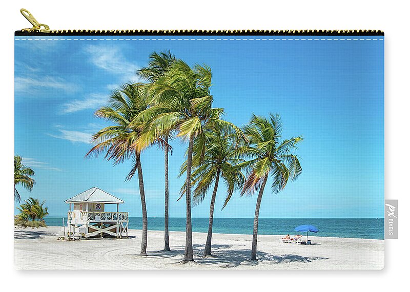 Palm Trees Zip Pouch featuring the photograph Palm Trees on the Beach, Key Biscayne, Florida by Beachtown Views