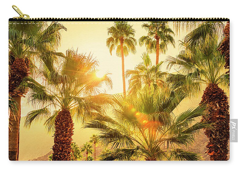 Sunset Palm Springs Zip Pouch featuring the photograph Palm Trees Palm Springs California 0492-100 by Amyn Nasser
