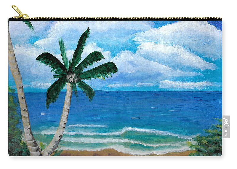 Palm Zip Pouch featuring the painting Palms on beach by David Bigelow
