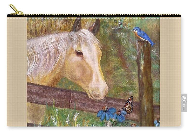Palomino Farm Horse Zip Pouch featuring the painting Palomino Farm Horse by Lynn Raizel Lane