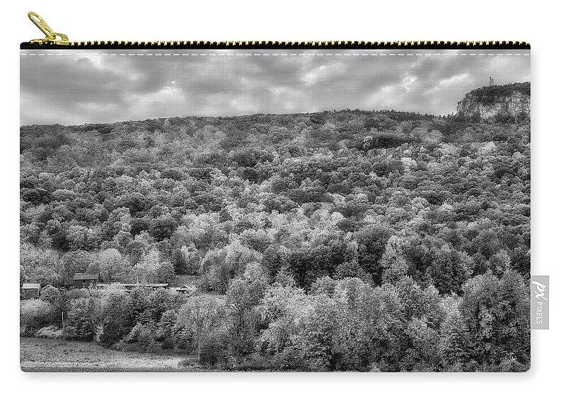 Hudson Valley Zip Pouch featuring the photograph Paltz Point Shawangunk Mountains BW by Susan Candelario