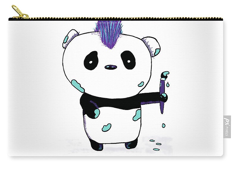 Panda Art Zip Pouch featuring the drawing Panda Wall Art by Mike Mooney
