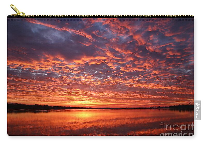 Pandemic Sunset Zip Pouch featuring the photograph Pandemic Fire over the Upper Niagara by Tony Lee
