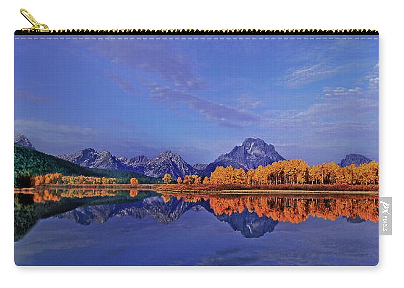 Dave Wellling Zip Pouch featuring the photograph Panorama Fall Morning Oxbow Bend Grand Tetons by Dave Welling