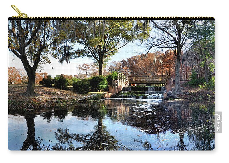 Greenfield Lake Zip Pouch featuring the photograph Panorama of Greenfield Lake Park, Wilmington, NC by WAZgriffin Digital