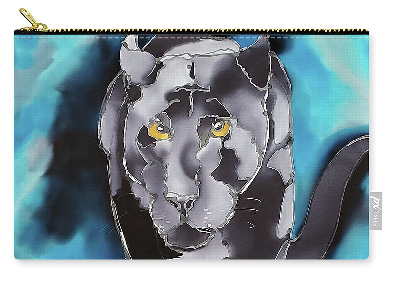 Black Zip Pouch featuring the tapestry - textile Panther by Karla Kay Benjamin
