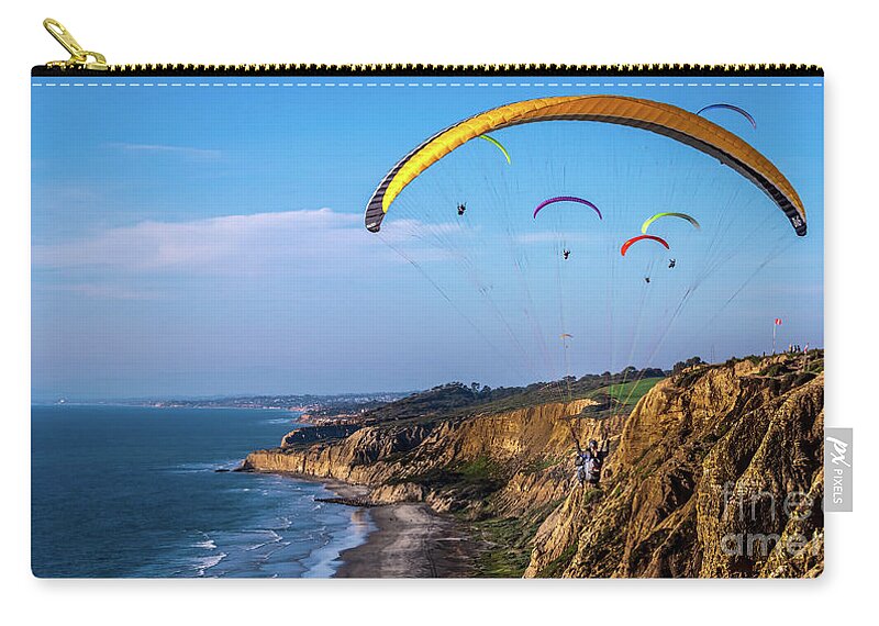 Beach Zip Pouch featuring the photograph Paragliders Flying Over Torrey Pines by David Levin