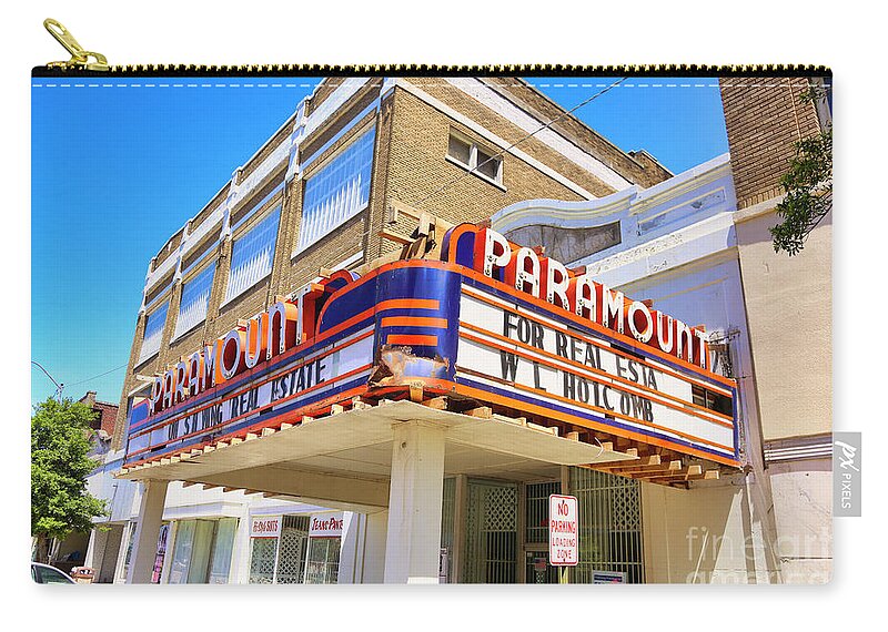 Blues Trail Zip Pouch featuring the photograph Paramount Theater Clarksdale MI by Chuck Kuhn