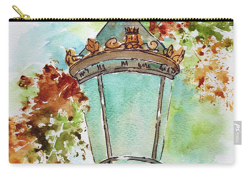 Impressionism Zip Pouch featuring the painting Paris Lantern With Leaf Prints by Pat Katz